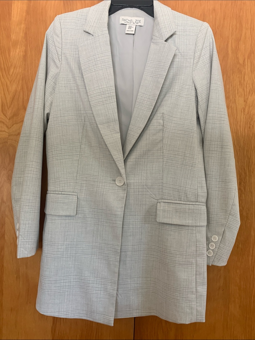 Rachel Zoe Light Gray Plaid Single-Button Blazer Coat sz XS cleangirl minimalism